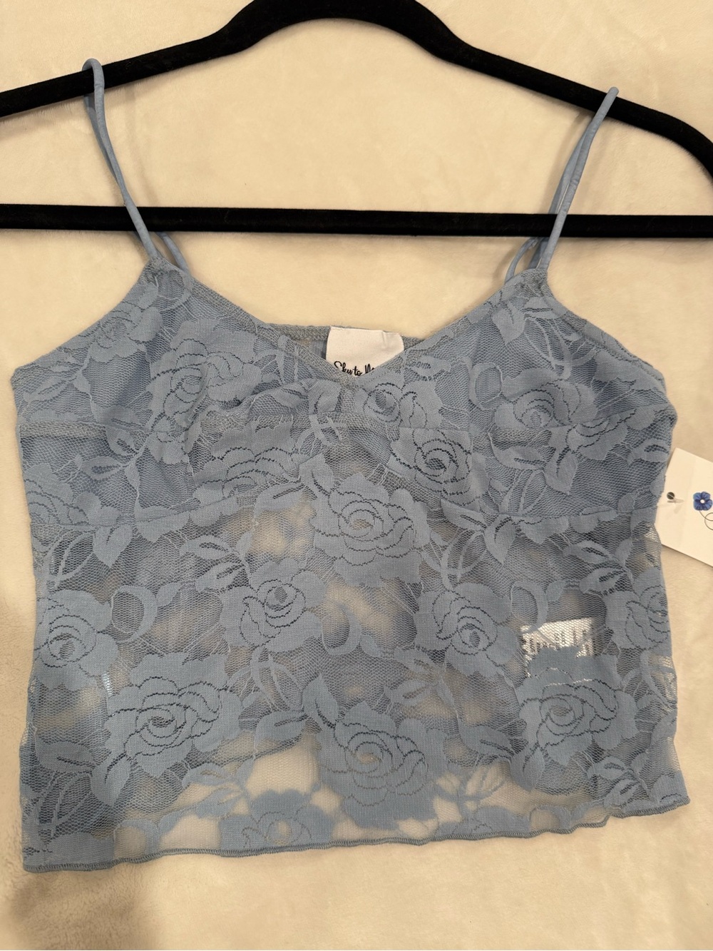 Sky to Moon Soft Blue Floral Lace Camisole with Spaghetti Straps